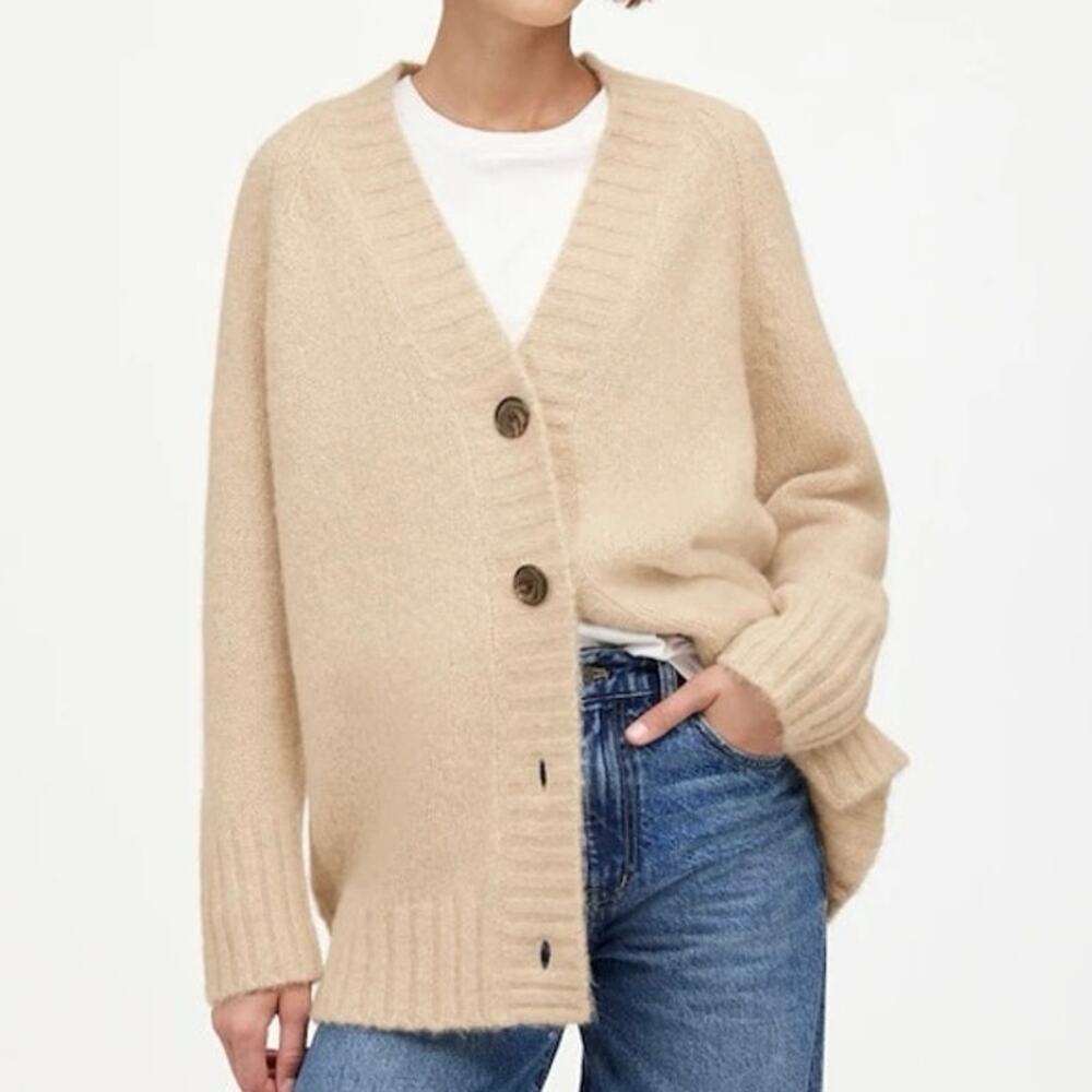 MADEWELL Chunky Knit Alpaca Blend Cardigan Cream Heather Powder - Sz M - NWT